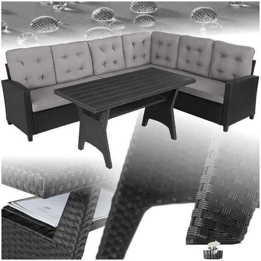 tectake Gartenbank Set mit Tisch Rattan Eckbank Schwarz