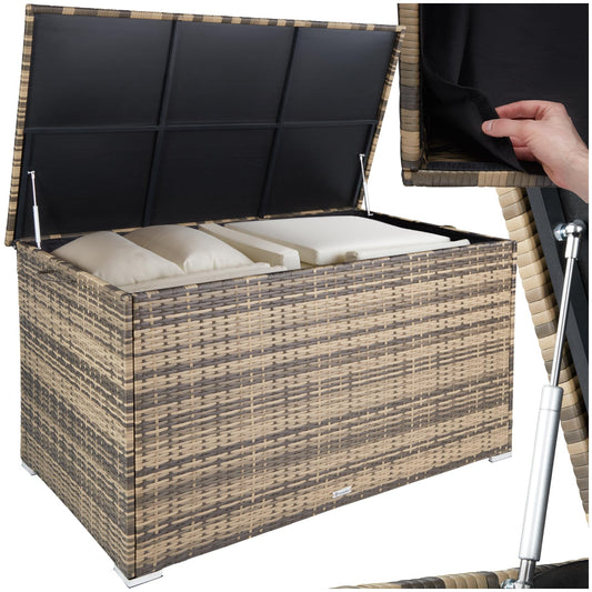 tectake Gartenbox 750L Polyrattan Aufbewahrungsbox Natur