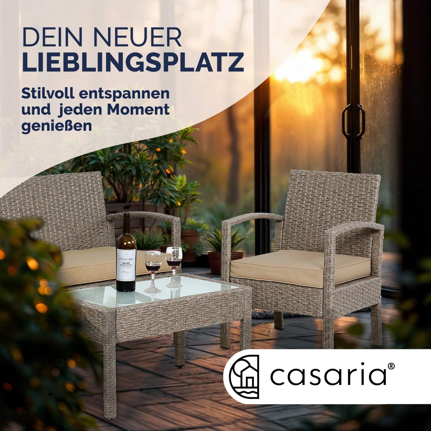 Casaria Gartenmöbel Set 4 Personen Polyrattan Creme