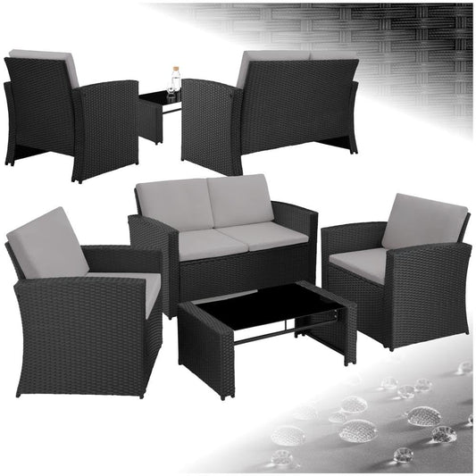 tectake Gartenmöbel Set Polyrattan 4 Personen Schwarz Grau