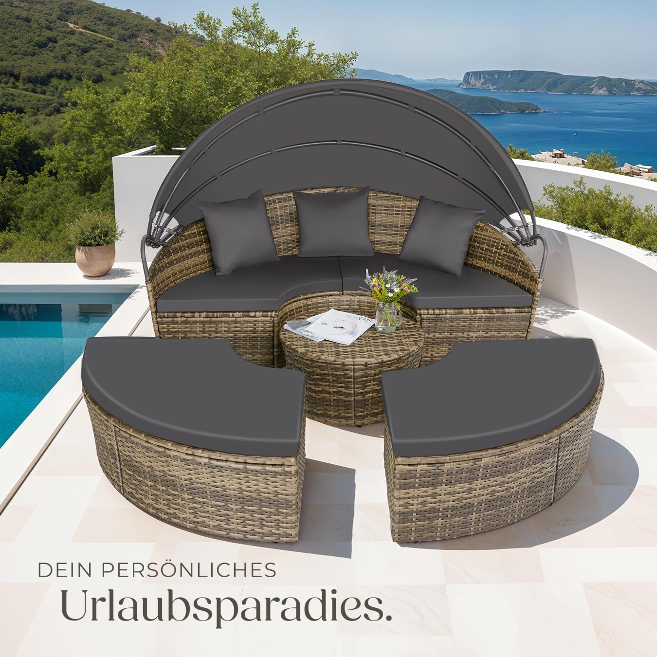 tectake Sonneninsel Muschel 2 Personen Gartenliege Natur