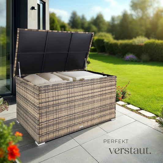 tectake Gartenbox 750L Polyrattan Aufbewahrungsbox Natur
