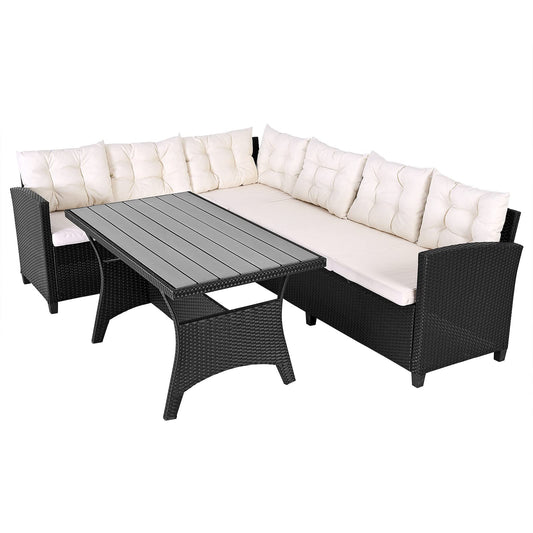 Casaria Polyrattan Ecklounge Set Schwarz WPC Tisch