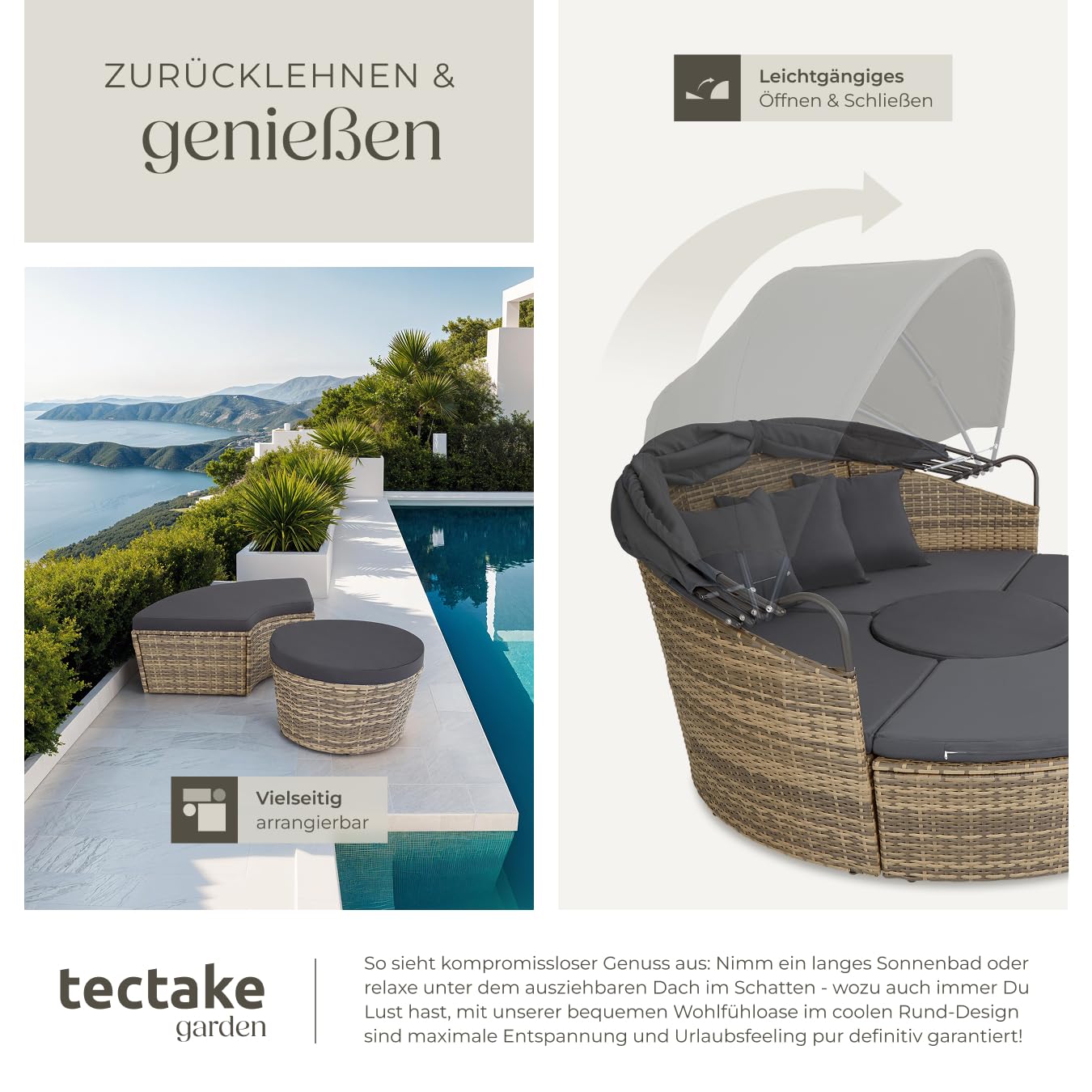 tectake Sonneninsel Muschel 2 Personen Gartenliege Natur
