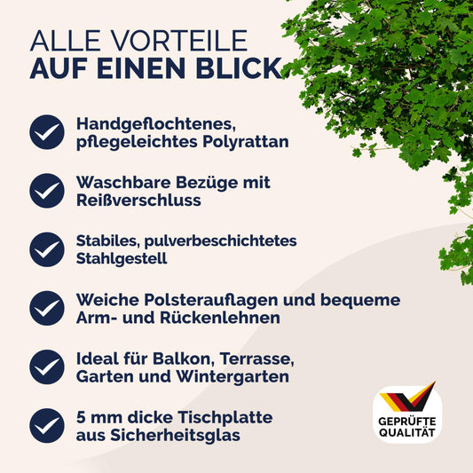 Casaria Gartenmöbel Set 4 Personen Polyrattan Creme