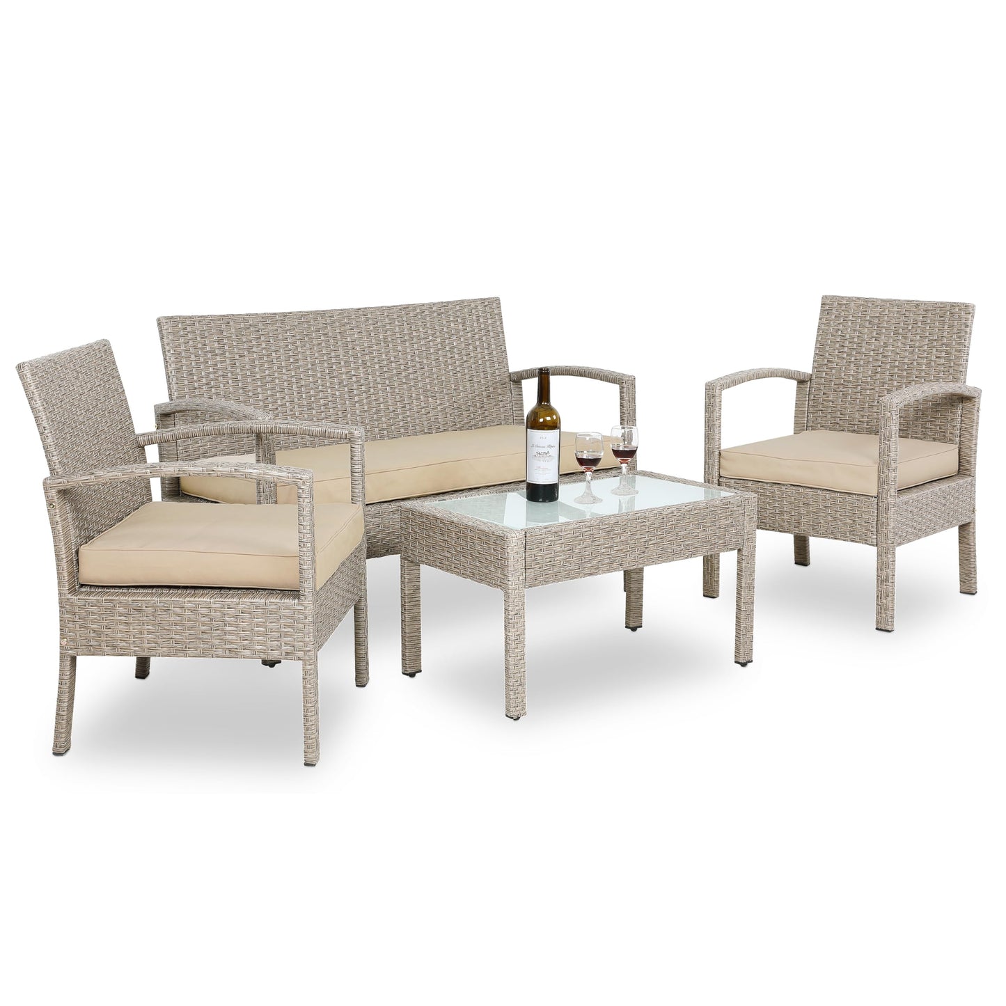 Casaria Gartenmöbel Set 4 Personen Polyrattan Creme