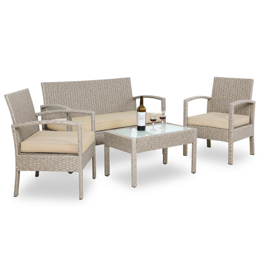 Casaria Gartenmöbel Set 4 Personen Polyrattan Creme