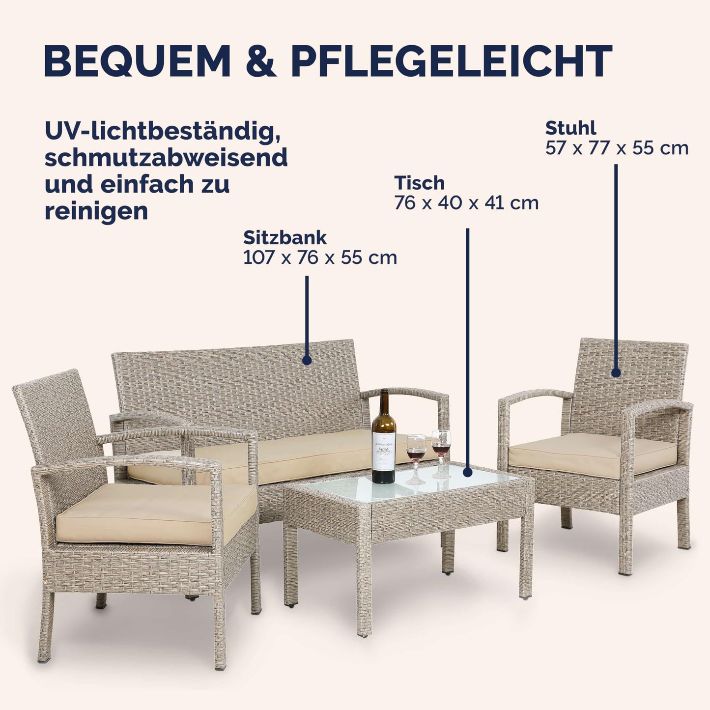Casaria Gartenmöbel Set 4 Personen Polyrattan Creme