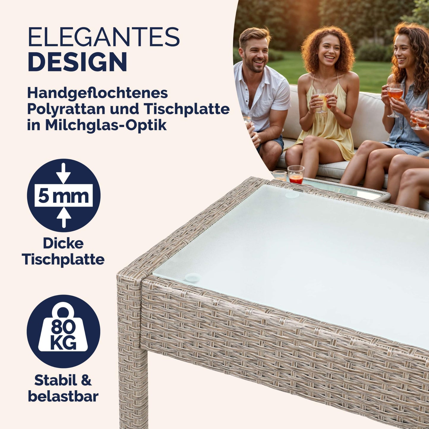 Casaria Gartenmöbel Set 4 Personen Polyrattan Creme